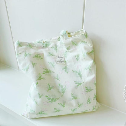 Cotton Canvas Tote Bag Reusable Soft Grocery Cloth Bag Floral Shoulder Bag for Beach Travel Shopping