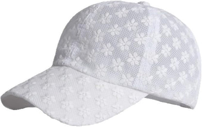 Women's Lace Flower Baseball Cap, Adjustable Hollow Design Summer Sun Hat, Breathable for Casual Outfits Daily Sun Protection