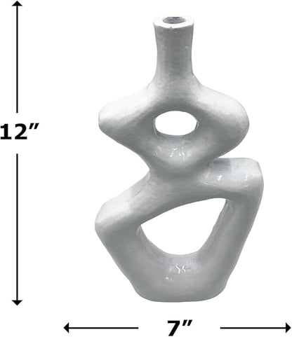 12 Inch Tall Decorative Handmade Aluminum Gourd Flower Vase in White