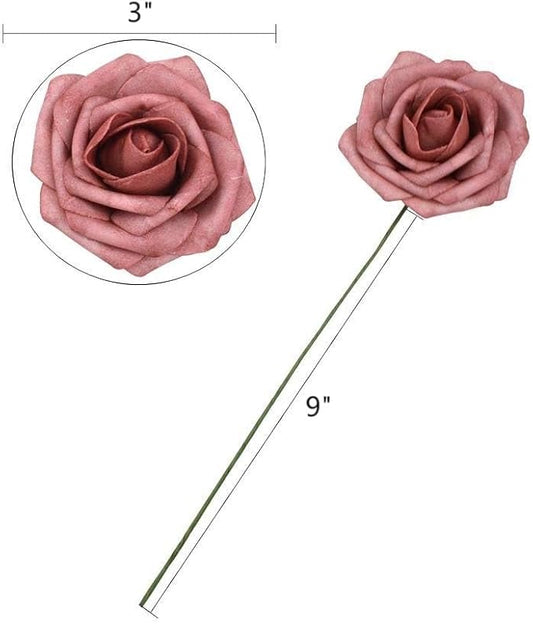 DerBlue 60pcs Artificial Roses Flowers Real Looking Fake Roses Artificial Foam Roses Decoration DIY for Wedding,Arrangements Party Home Decorations