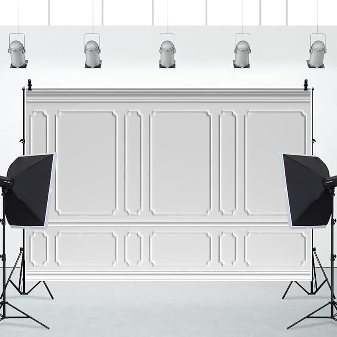AOFOTO 6x4ft Room Photo Backdrop White Living Room French Classic Frame Wall Photography Background Office Video Conference Meeting Background Adult Children Portrait Photoshoot Backdrop
