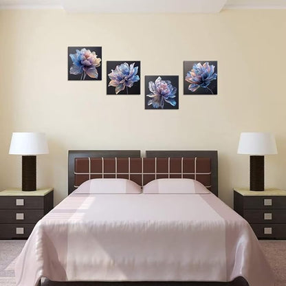 Pankila Blue Flower Wall Art for Living Room Bedroom Bathroom Floral Poster Abstract Canvas Flowers Wall Decor Life Pictures Home Decorations Framed Artwork Ready to Hang (12''W x 12''H x 4)