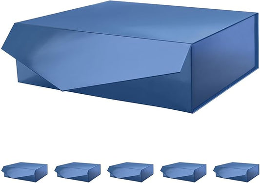 PACKHOME 6 Large Gift Boxes with Lids 13.5x9x4.1 Inches, Sturdy Collapsible Gift Boxes with Magnetic Closure (Glossy Navy)