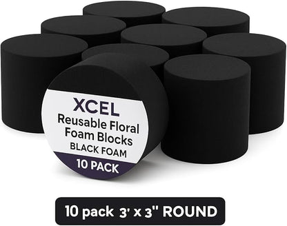 Reusable Floral Foam Blocks – Black Foam Blocks for Flower Arrangements | Florist Foam for Artificial Flowers & Crafts | Durable Non-Crumbling Floral Foam for Florists & DIY Projects,10pk 3x3 Round