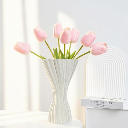 Minimalist White Ceramic Vase, Irregular Organic Shape Decorative Flower Vase for Home Decor, Wabi-Sabi Modern Accent for Living Room Table Shelf