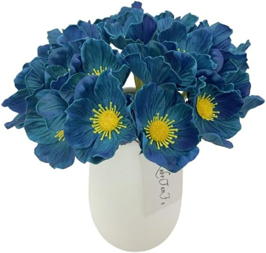 14Pcs Real Touch Anemone Poppy Bouquet for Artificial Flower Decor Kitchen Table Centerpiece Vase Home Greenery Wedding Holding Flowers Backdrop Arch Wall (Blue)