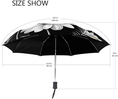 Daisy Flower Print Folding Umbrella Lightweight Travel Umbrella, Compact UV Protection Parasol, Windproof Waterproof Portable Sun & Rain Umbrella for Women Men