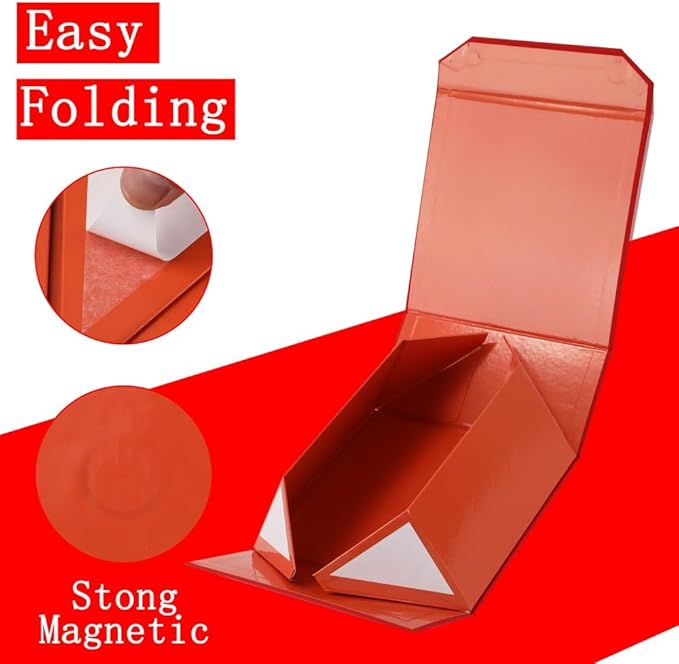 6 Pcs Small Red Gift Box 8x8x4 Inch Magnetic Box with Crinkle Paper Red Small Gift Box with Shredded Paper Luxury Gift Boxes with Lids for Presents