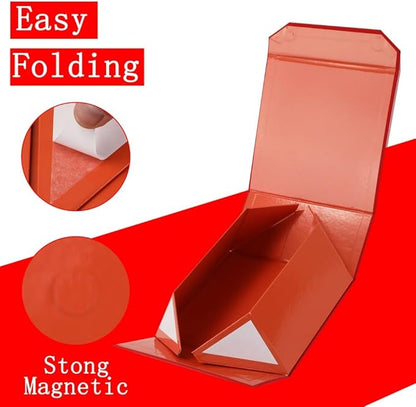 1 Pcs 6x6x3 Inch Red Magnetic Gift Box Small Magnetic Box with Crinkle Paper Red Small Gift Box with Shredded Paper Luxury Gift Boxes with Lids for Presents
