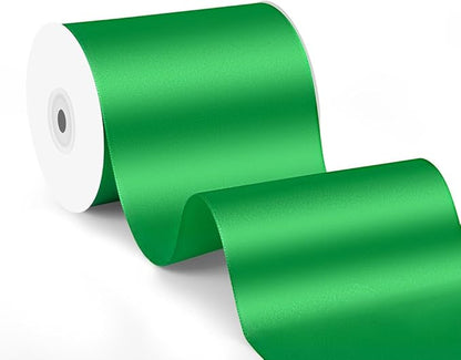 4" x 25 Yards Satin Ribbon, Green Silk Ribbon Ideal for Gift Wrapping, Floral Bouquets, Crafts, Wedding Party Decorations, Christmas and Sewing Projects