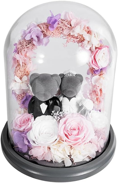 JoyFlower Preserved Flower Rose Gift Rose Bear Gift Box, Wedding Gifts for Friend, Teddy Bear Rose Gift Box for Wedding Decortion, Rose Bear Gift for Women, Flower Bear Gift for Wedding Decor