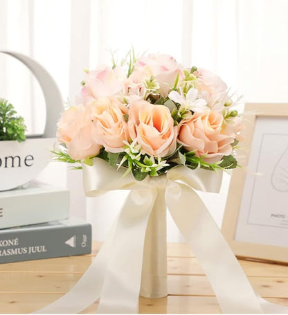 CYANLUX Wedding Bouquets for Bride Bridesmaid Bouquet Champagne White Artificial Roses Flowers for Wedding Valentine's Day Church Home Decoration (Champagne)…