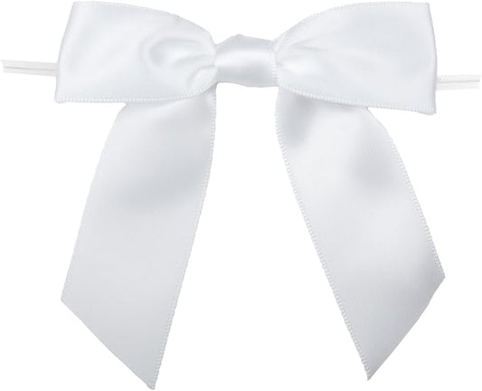 7Rainbows 30pcs Boutique 3.5" White Satin Ribbon Twist Tie Bows for Tying Up Packages Gift Wrapping