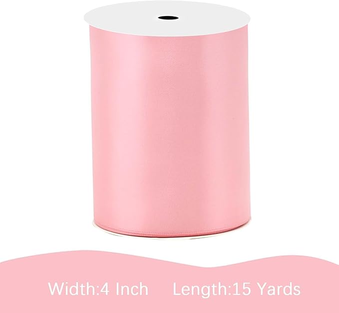 Pink Satin Ribbon 4 inch X 15 Yards Polyester Ribbon for Gift Wrapping Very Suitable for Weddings Party Hair Bow Invitation Decorations and More