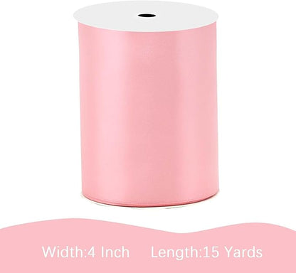 Pink Satin Ribbon 4 inch X 15 Yards Polyester Ribbon for Gift Wrapping Very Suitable for Weddings Party Hair Bow Invitation Decorations and More