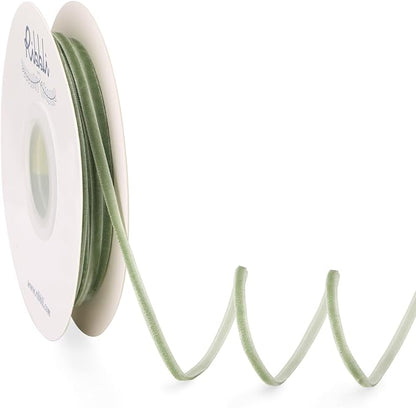 Ribbli Sage Green Velvet Ribbon 1/8 Inches Continuous 25 Yard Spool Sage Green Christmas Ribbon for Gift Wrapping Crafts Home Decor