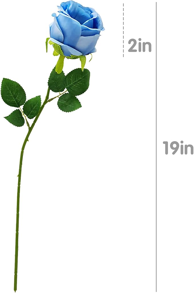 Blue Artificial Roses with Long Stems, 12Pcs Realistic Roses Artificial Flowers, Faux Roses | Bulk Fake Flowers for Home Decor, Wedding Party Table Centerpieces, DIY Bouquet
