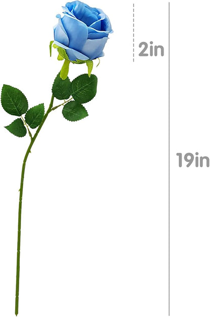 Blue Artificial Roses with Long Stems, 12Pcs Realistic Roses Artificial Flowers, Faux Roses | Bulk Fake Flowers for Home Decor, Wedding Party Table Centerpieces, DIY Bouquet