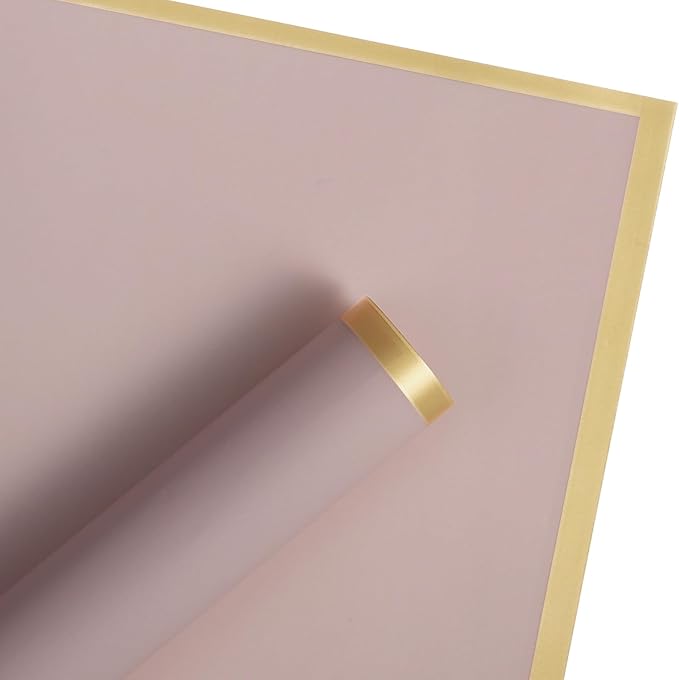 WRAPAHOLIC 20 Sheets Flower Wrapping Paper - 22.4 x 22.4 inch Gold Trim Lotus Pink Water-Resistant Floral Bouquet Wrapping Paper, Florist Supplies Packaging Paper for Wedding Birthday Gift DIY
