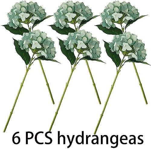 Fall Blue Hydrangea Artificial Flowers,6Pcs Faux Fall Hydrangea Flowers,Artificial Hydrangeas Flowers with Stems,Fake Hydrangeas,Silk Hydrangeas Flowers with Stems for Home Decor (Fall Blue)
