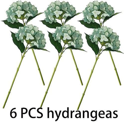 Fall Blue Hydrangea Artificial Flowers,6Pcs Faux Fall Hydrangea Flowers,Artificial Hydrangeas Flowers with Stems,Fake Hydrangeas,Silk Hydrangeas Flowers with Stems for Home Decor (Fall Blue)