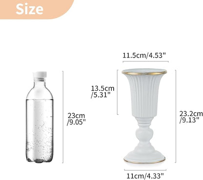 Nuptio 2 Pcs Flowered Metal Trumpet Vase Elegant Wedding Centerpieces Vase for Wedding Party Decoration, 23.2cm Tall Artificial Flower Arrangements for Anniversary Ceremony, White