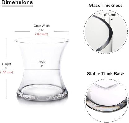 Enova Floral Unique Bouquet Vase, 5.5" W 6" H, Clear Short Hurricane Concaved Glass Flowers Vase for Home Wedding Event Decor (1 Piece)