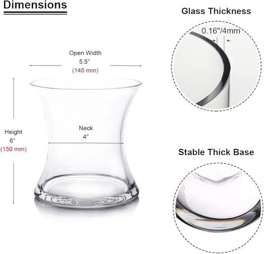 Enova Floral Unique Bouquet Vase, 5.5" W 6" H, Clear Short Hurricane Concaved Glass Flowers Vase for Home Wedding Event Decor (1 Piece)