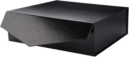 PACKHOME Large Gift Box with Lid 13.5x9x4.1 Inches, Sturdy Collapsible Gift Box with Magnetic Closure (Glossy Black, Grass Texture)