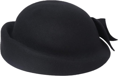 Women Wool Felt Ribbon French Fashion Vintage Millinery Beret Hats Top Cap Ladies Party Wedding Fedoras Chapeau