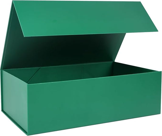 Green Christmas Gift Box with Magnetic Lids 13.8x8.3x4.4 in, Bridesmaid Groomsman Proposal Box, Large Rectangle Storage Box 1 Pack