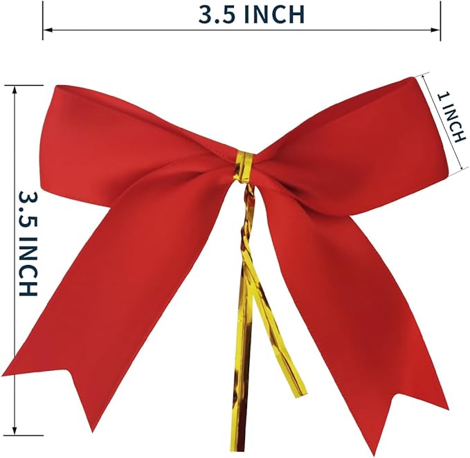 50pcs 3.5" Red Satin Ribbon Bows Twist Tie Bows for Gift Wrapping Christmas Tree Decoration with Fish Tails (Red)
