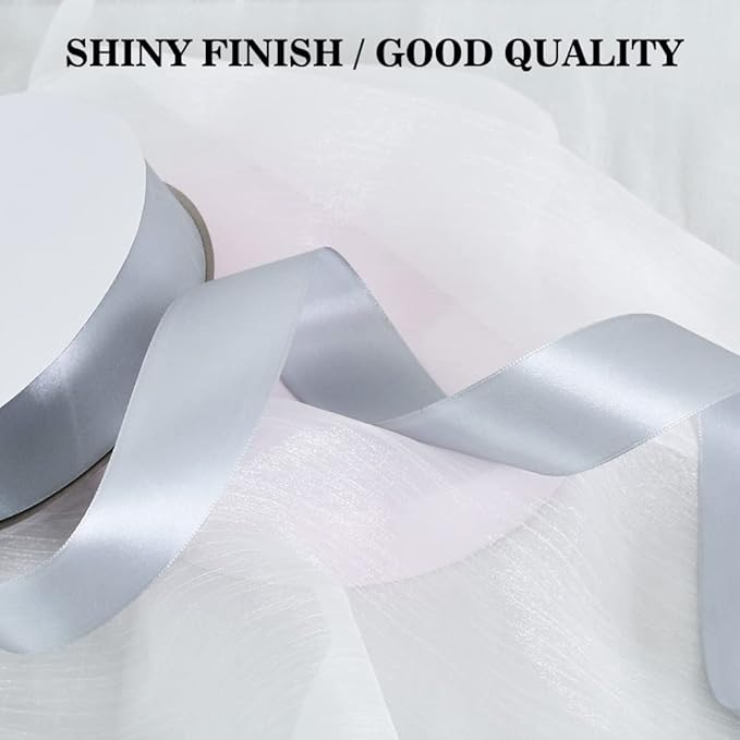 TONIFUL 1-1/2 Inch (40mm) x 100 Yards Silver Wide Satin Ribbon Solid Fabric Ribbon for Gift Wrapping Chair Sash Valentine's Day Wedding Birthday Party Decoration Hair Floral Craft Sewing