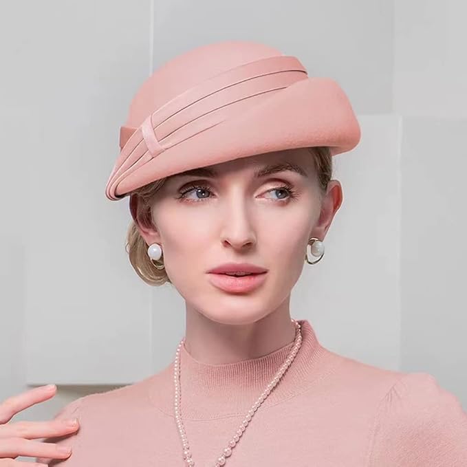 Women Wool Felt Ribbon French Fashion Vintage Millinery Beret Hats Top Cap Ladies Party Wedding Fedoras Chapeau