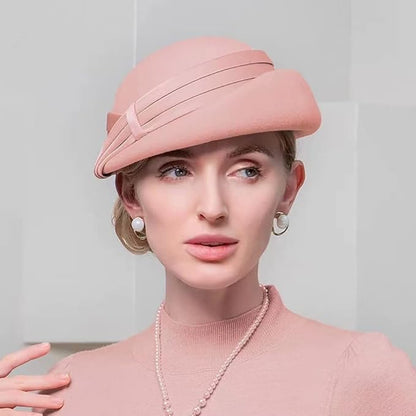 Women Wool Felt Ribbon French Fashion Vintage Millinery Beret Hats Top Cap Ladies Party Wedding Fedoras Chapeau