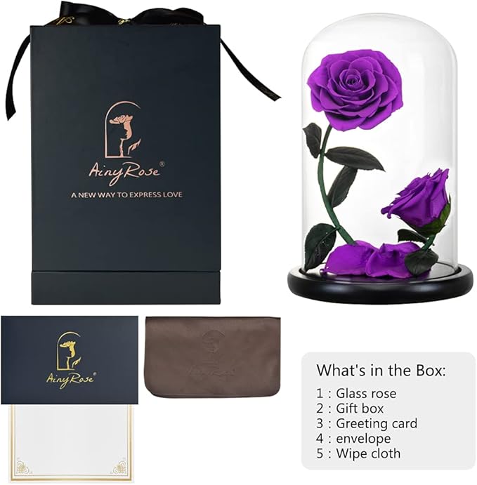 Forever Preserved Rose Gifts for Women Flower Rose in A Glass Dome Anniversary for Mom Her Valentines,Anniversary (Purple)