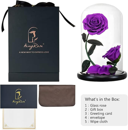 Forever Preserved Rose Gifts for Women Flower Rose in A Glass Dome Anniversary for Mom Her Valentines,Anniversary (Purple)