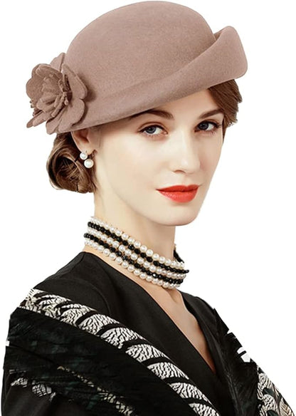 Women Wool Felt Ribbon French Fashion Vintage Millinery Beret Hats Top Cap Ladies Party Wedding Fedoras Chapeau