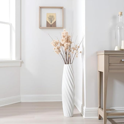Tall Floor Vase, 23.6 inches Tall Vases Sturdy, Luxury, Textured for Decorative Branches Dried Flowers, Floor Vase for Rustic, Living Room, Shelf Decor (White)