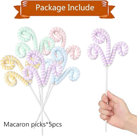 5Pcs/Set Macaron Color Christmas Tree Picks Pastel Candy Shape Christmas Tree Topper 14.5” Christmas Curly Picks with Gitter Sequins Ornaments for Home Xmas Tree Vase Garland Holiday Party Decor