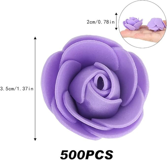 500pcs Mini Foam Rose Heads, Purple Artificial Flower Bulk Foam Rose for Crafts,DIY Wedding Bouquets Baby Shower Centerpieces Floral Arrangements Party Tables Home Decorations(Purple)