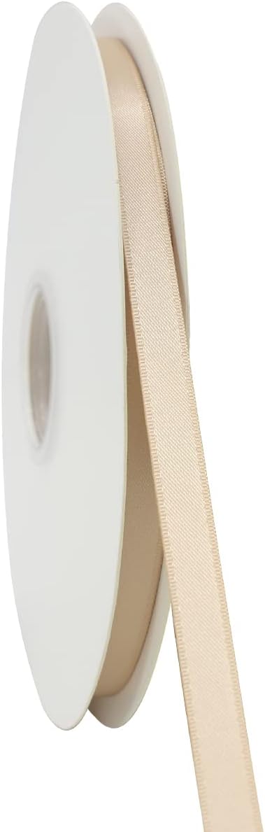 Champagne Double Faced Satin Ribbon 3/8 inch Flower Boutique Gift Wrapping 10mm 100yards Continuous Fabric Silk Bow Ribbon for Christmas-DIY Crafts Hair Headband-Sewing-Wedding Decoration