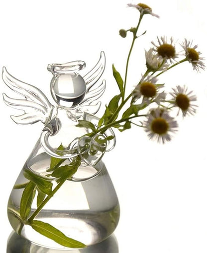 Pack of 5 Angel Design Glass Vases Clear Flower Plant Terrarium Container Hanging Vase Wedding Decor Garden Ornaments Hanging Planter
