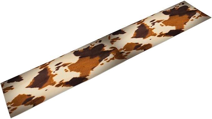 Cow Print Table Runner, Brown Cowhide Print Western Style Table Runner Country Farmhouse Cottage Cow Patten Table Decoration for Home Kitchen Dining, 13x90 Inch