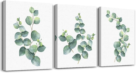 3 Piece framed Canvas Wall Art for living room bathroom Wall Decor Canvas Prints bedroom Decorations Office kitchen wall Artwork painting Green leaves Picture Watercolor painting Poster Home Decor