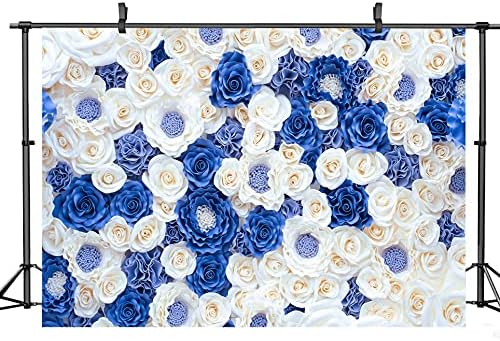 7X5FT Blue White Fowers Photo Backdrop Anniversary Celebration Couple Studio Props Photography Backdrops Wedding Background Newborn Shower Banner Birthday Party Props DH-87