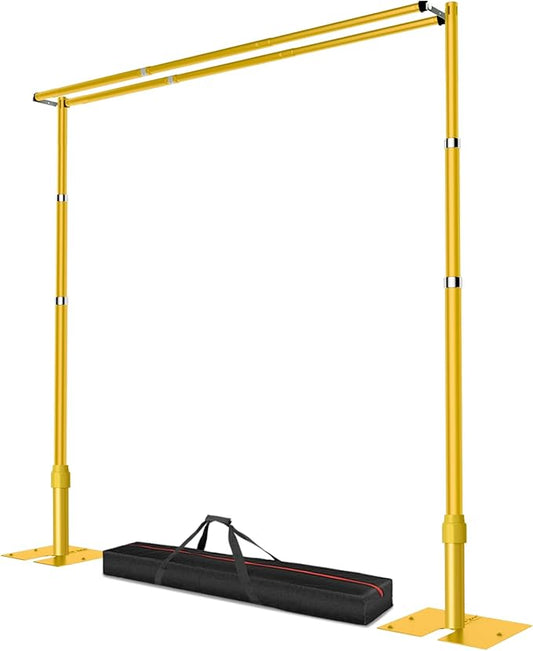 10x10ft Pipe and Drape Backdrop Stand, Double Crossbar, Heavy Duty Adjustable Background Frame with Metal Base for Parties Photography Wedding Photoshoot Decoration - Gold