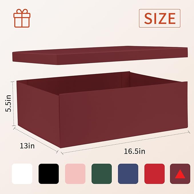 YINUOYOUJIA Large Gift Box 16.5x13x5.5 inches,Burgundy Boxes for Presents,Birthday,Valentine's Day,Mother's Day,Christmas,Anniversary.