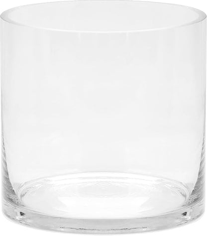 10" Wide 10" Tall Large Hand Blown Sturdy Clear Cylinder Glass Vase, Centerpiece Flower Vase for Rose, Tulip, Boquets, Hurricane Candle Holder (1, 10"x10")