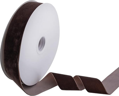 Nylon Velvet Ribbon Single Faced,1 1/2 Inch X 25Yards Spool (Brown)